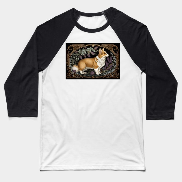 Pembroke Welsh Corgi Standing Among Lavender - Art Nouveau Style Baseball T-Shirt by ArtNouveauChic